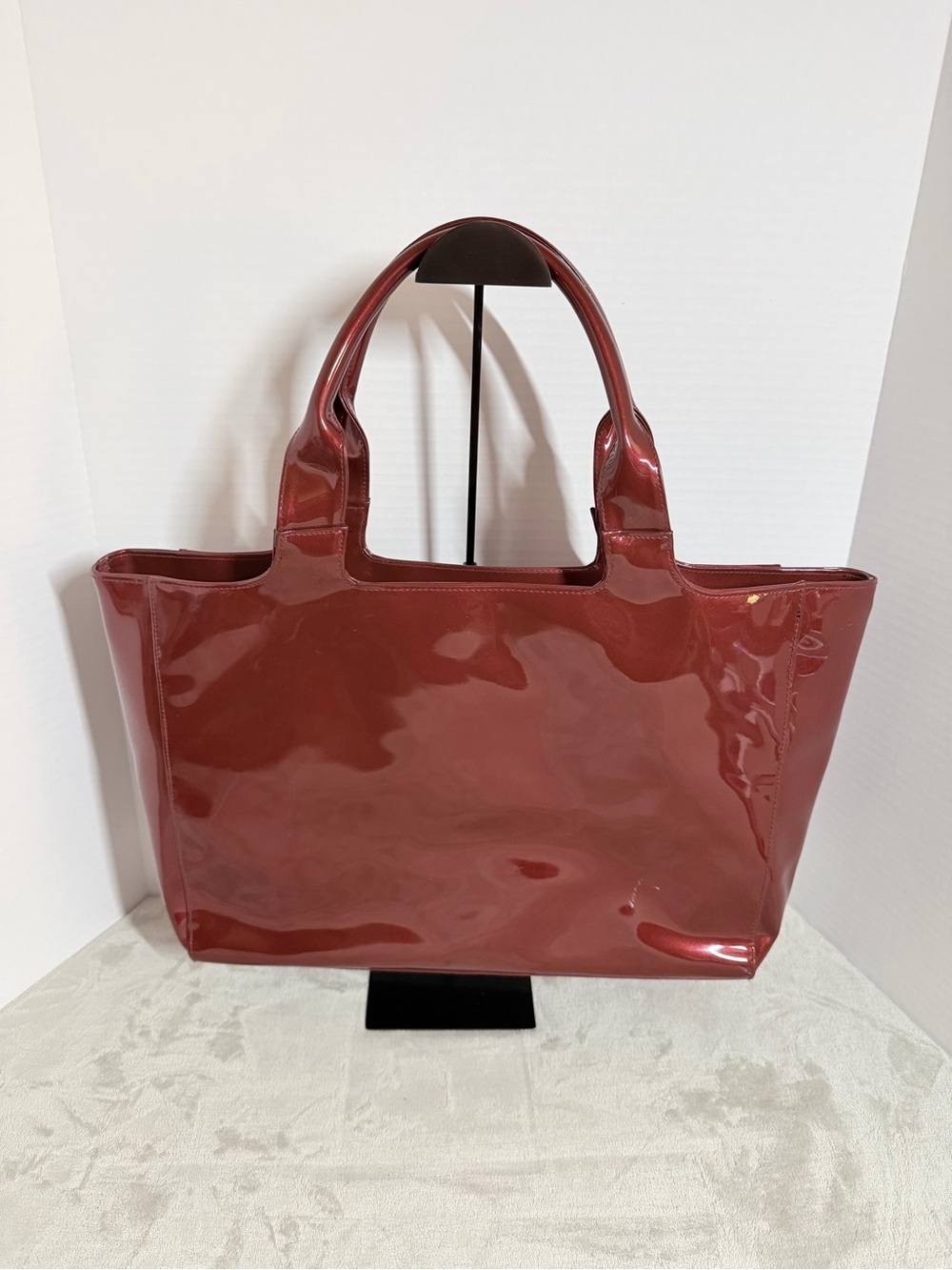 Glossy Patent Tote Bag in Candy Apple Red- Women's Everyday Shoulder Tote large